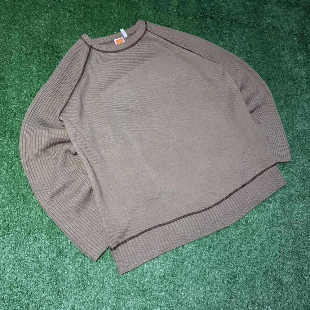 Sideout Ribbed Knit Crewneck Sweater XL Minimalist Outdoor Casual Brown Pullover